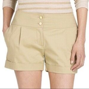 Tory Burch Tan Khaki Cuffed Shorts Gold Buttons Size 6